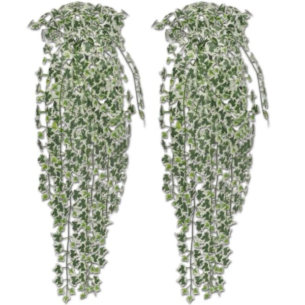 furnicato Künstlicher Efeu Grün-Weiß 90 cm 2 Stück